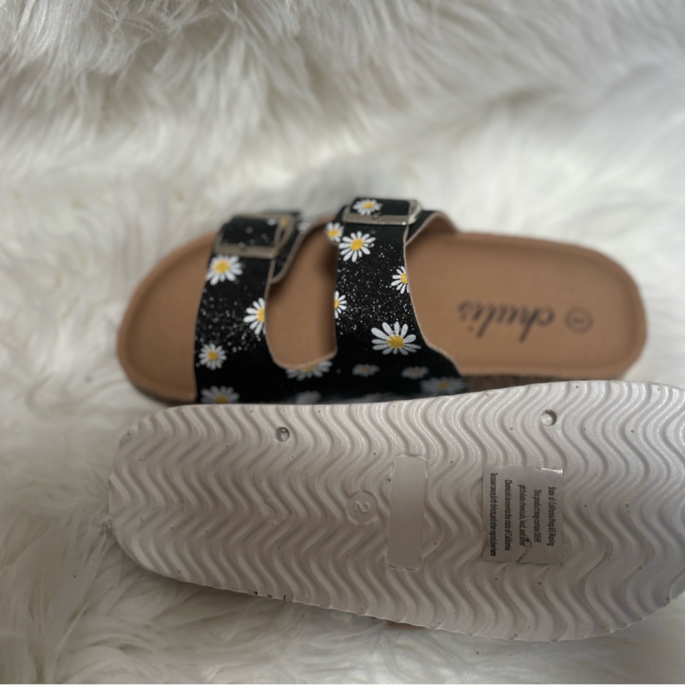 Kids Black Daisy Sandals